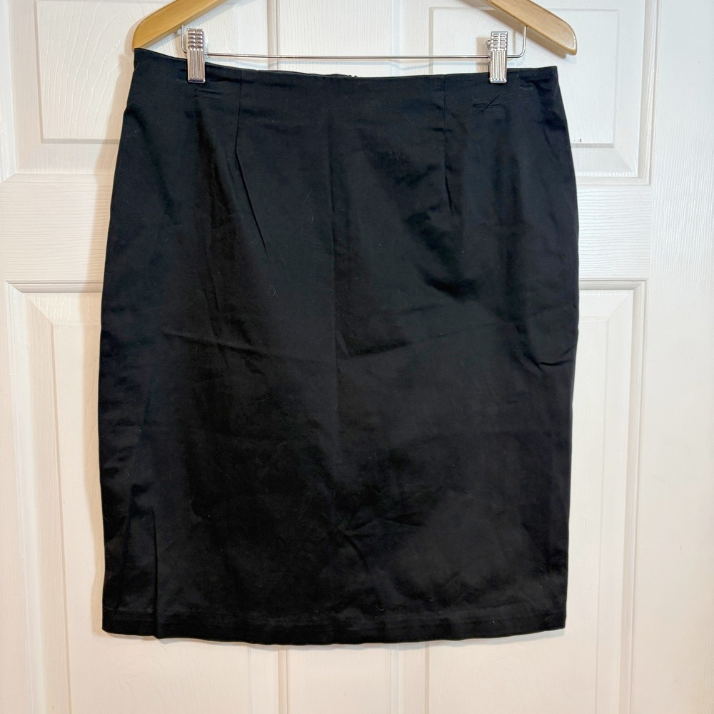 Just Max Women L 14 Black Stretch Cotton Pencil Skirt Office Professional Formal